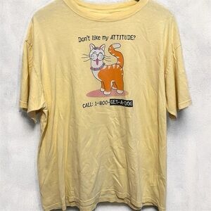 Anvil Vintage Yellow Graphic Cat T-Shirt 100% Cotton Size XL USA Made Y2K